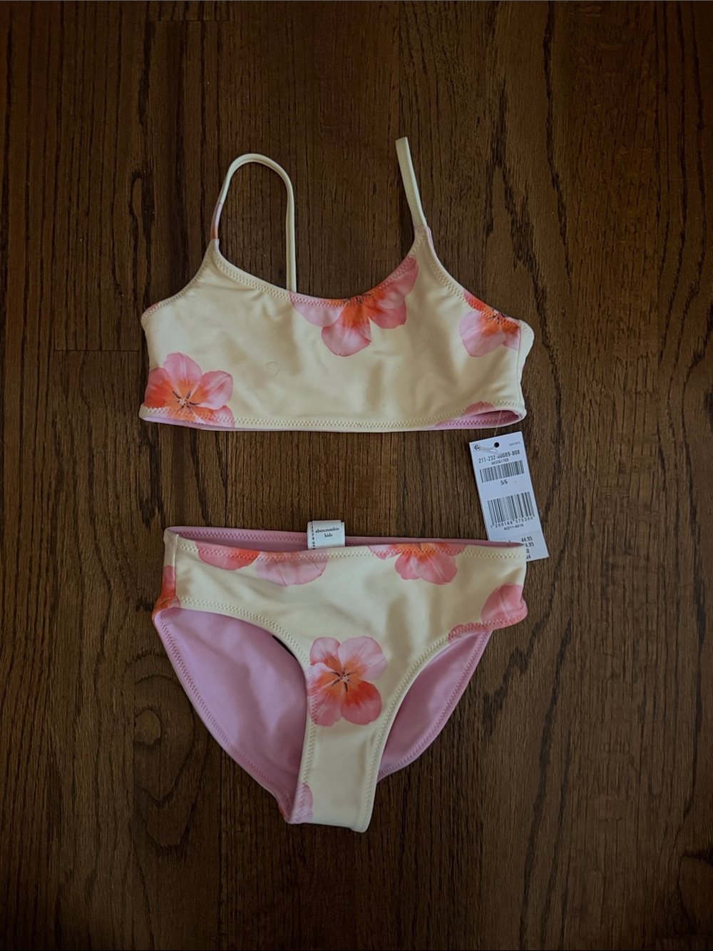 abercrombie kids Cream and Pink Floral Two-Piece Swim Bikini